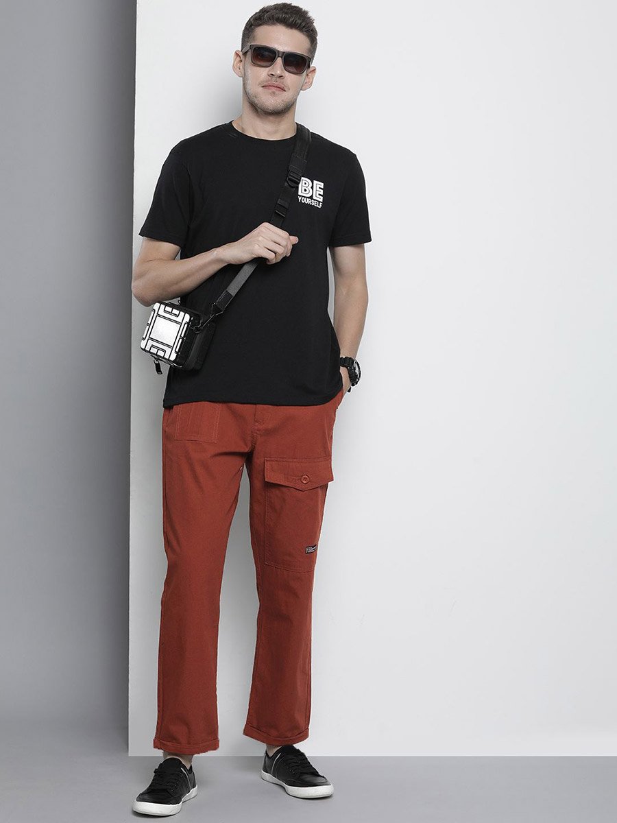 Men Rust Slim Fit Cargo Trousers