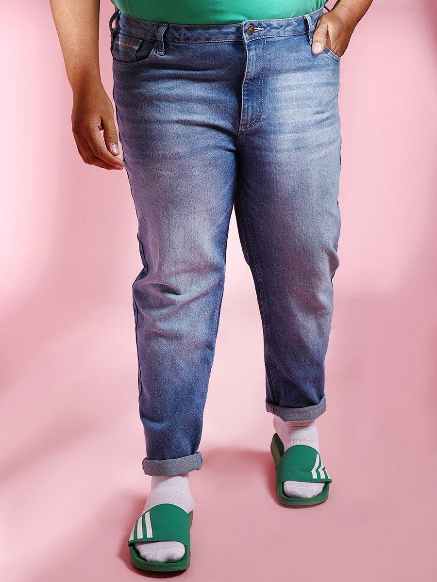Plus Size Men Slim Fit Faded Jeans