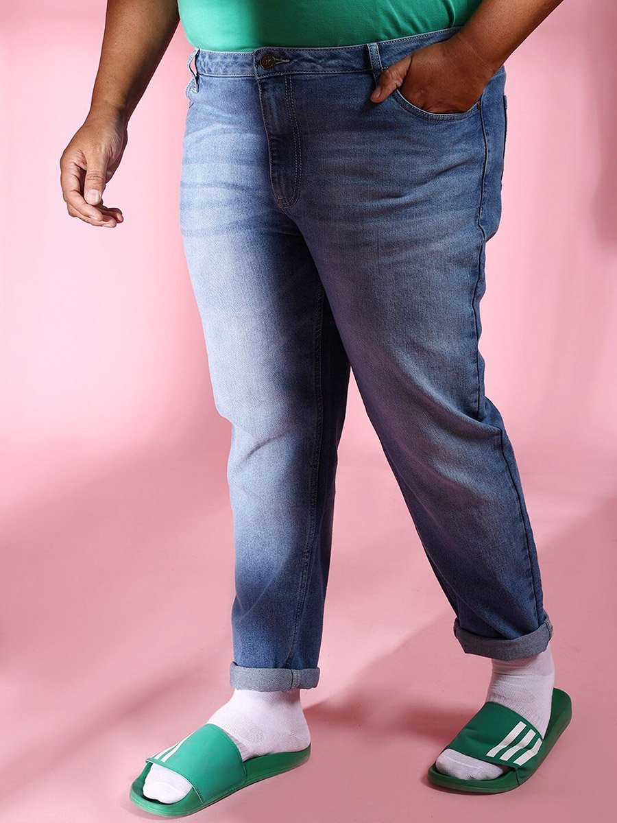Plus Size Men Slim Fit Faded Jeans