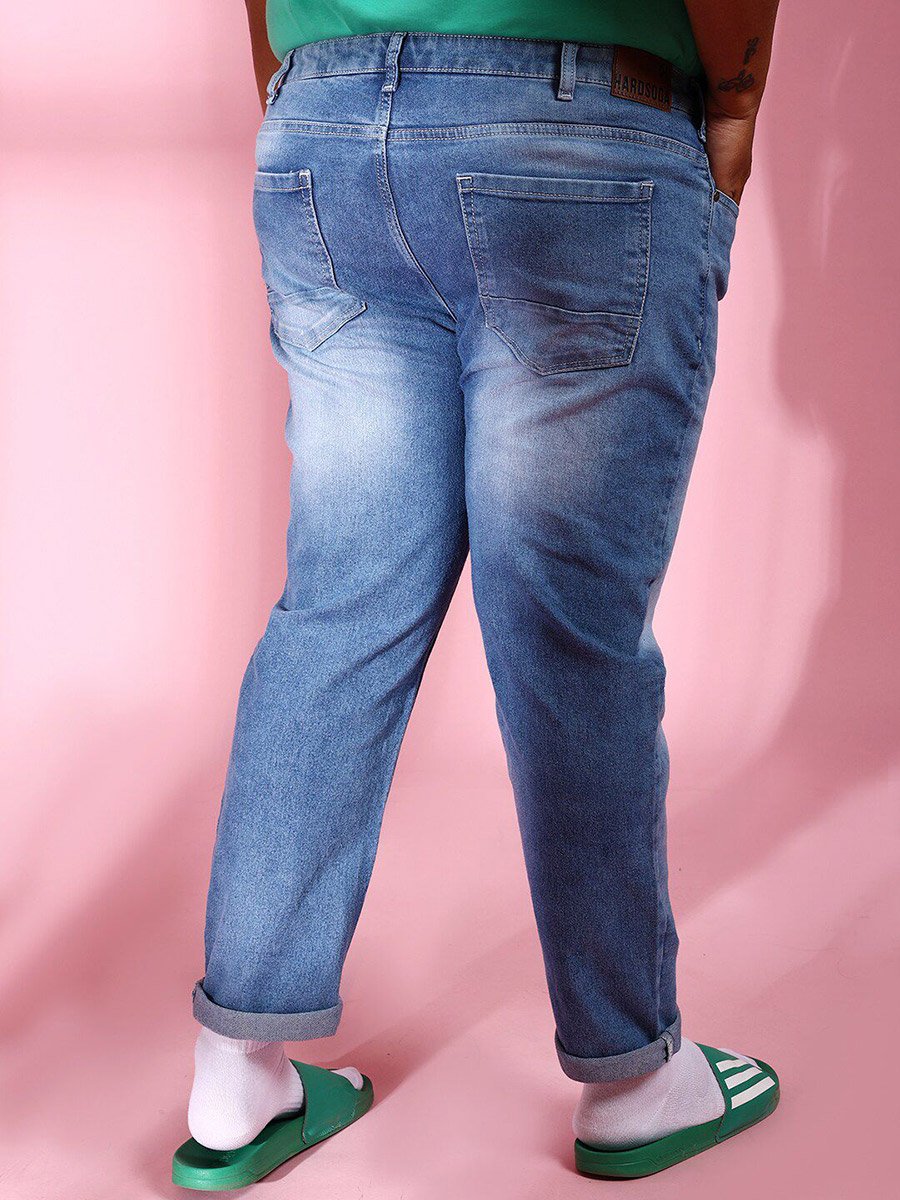 Plus Size Men Slim Fit Faded Jeans