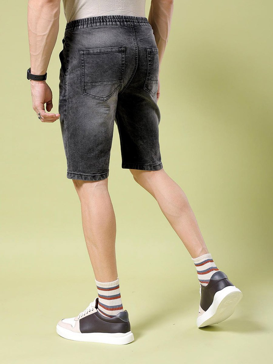 Men Black Acid Wash Slim Fit Shorts