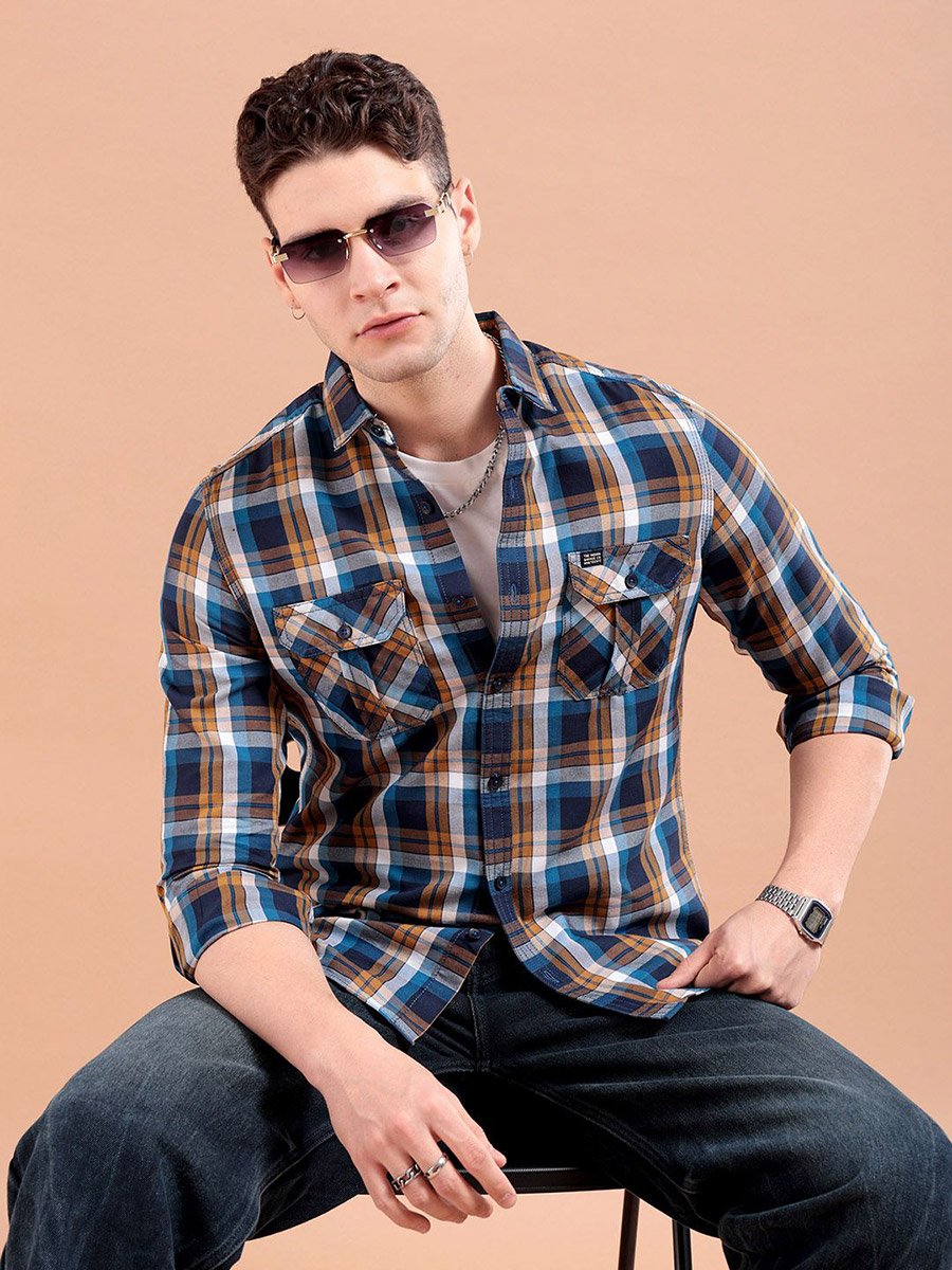 Men Brown Slim Fit Khaki Shirt