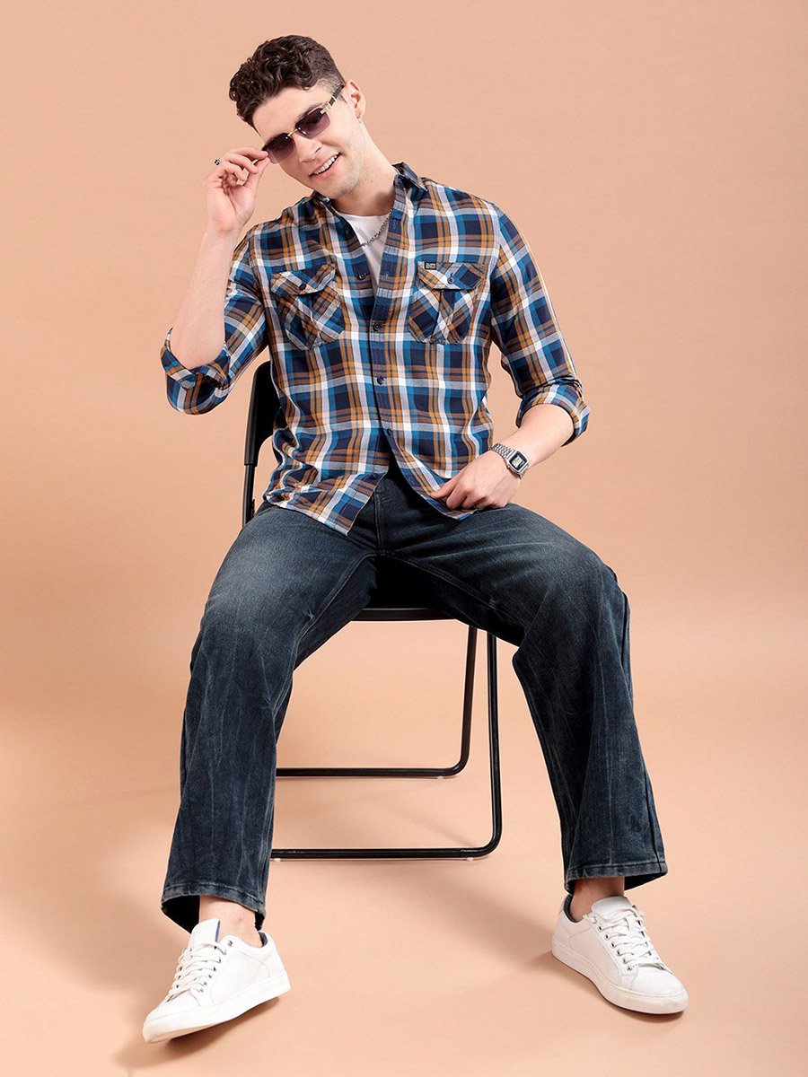 Men Brown Slim Fit Khaki Shirt