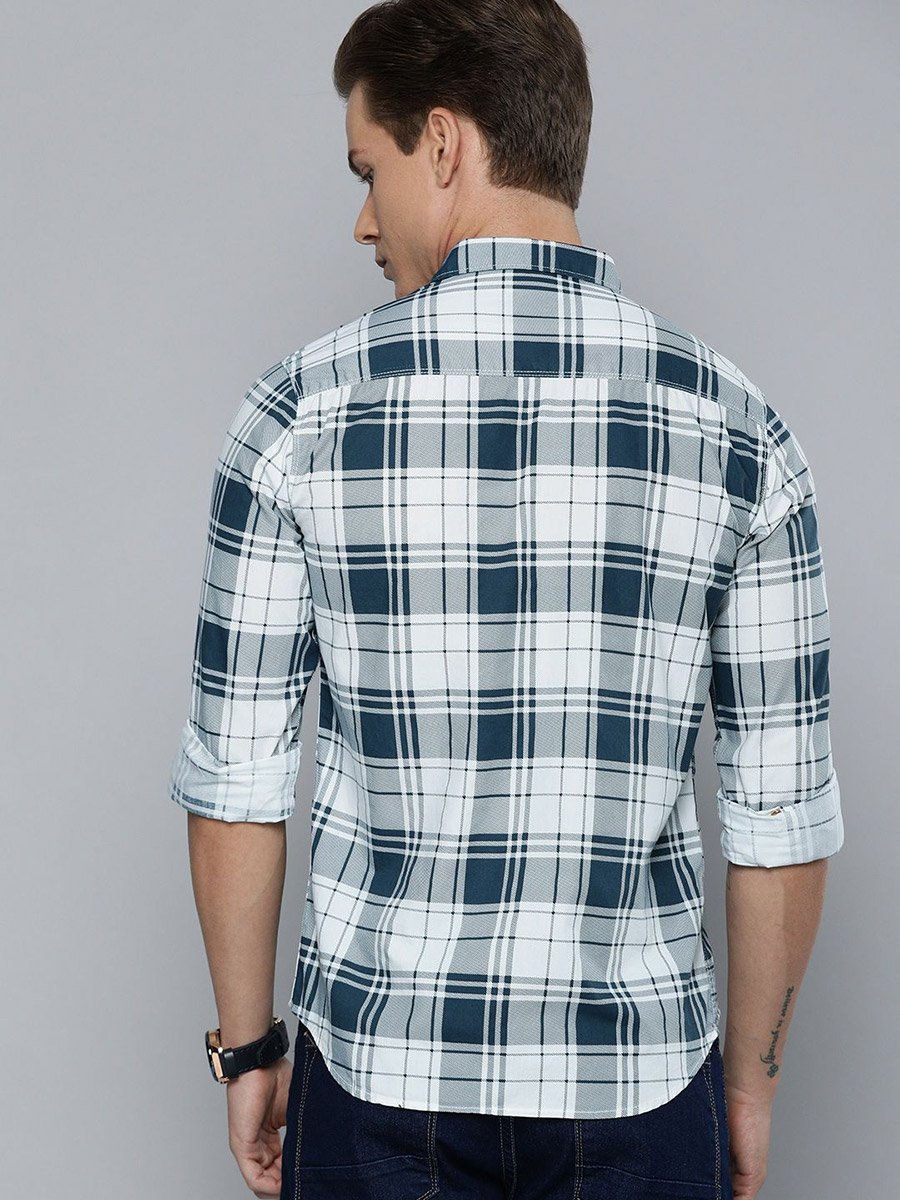 Men White Checked Slim Fit Shirt