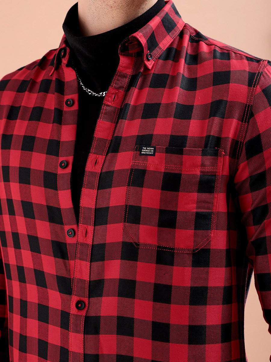 Men Red Slim Fit Checked Shirt
