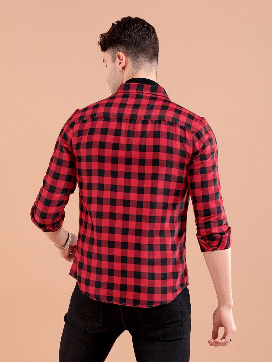 Men Red Slim Fit Checked Shirt