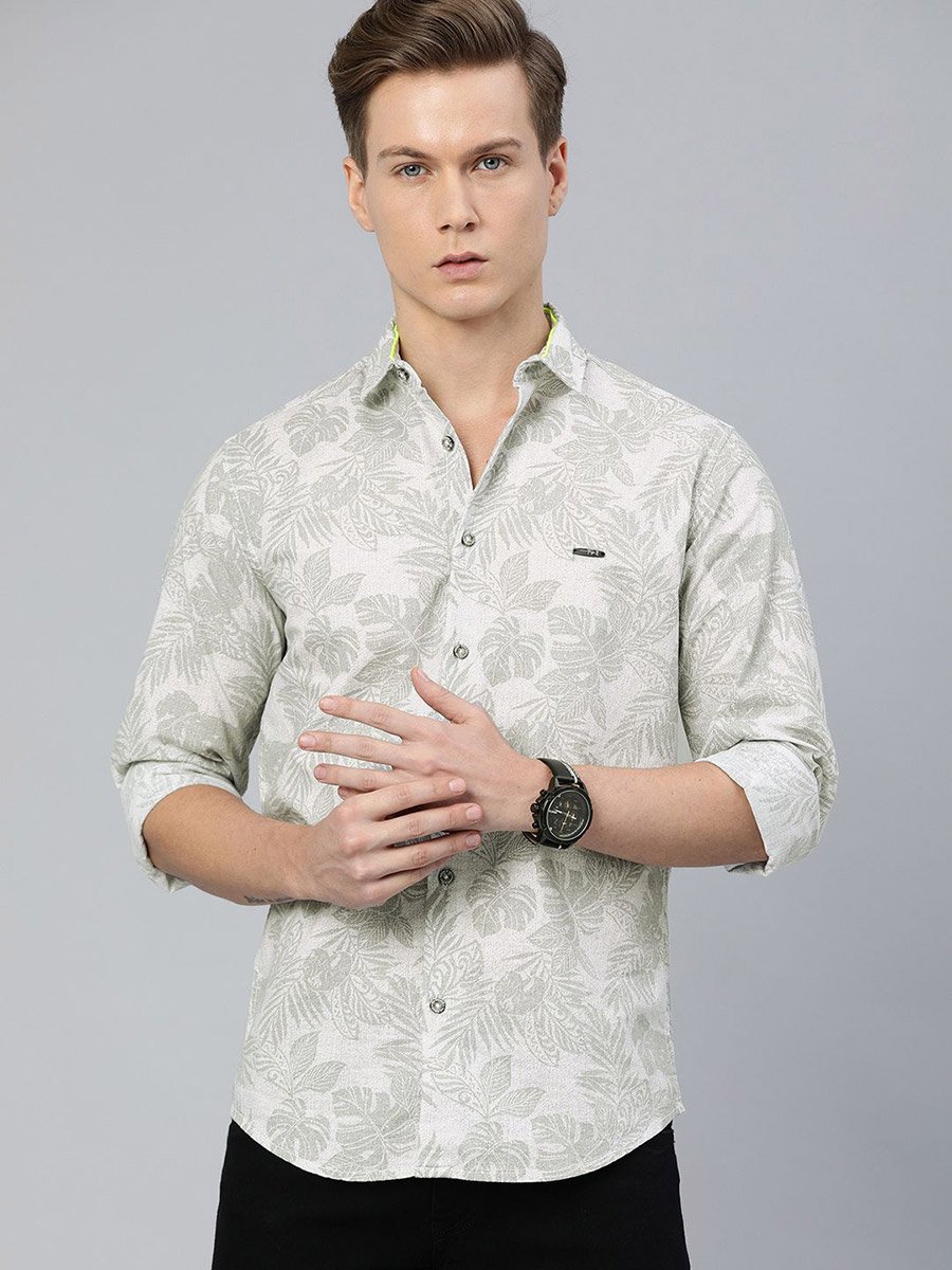 Men Grey Slim Fit Tropical Printed Shirt