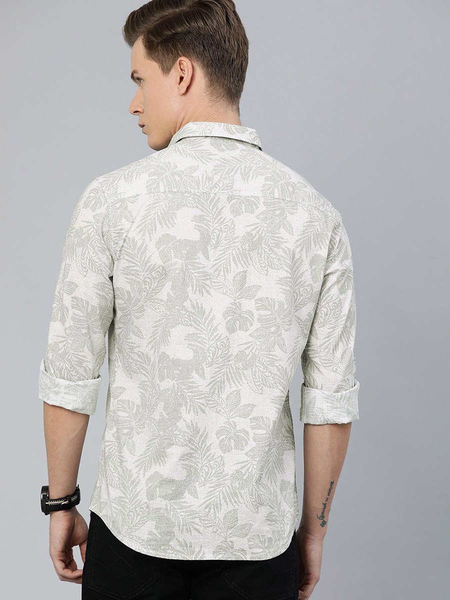 Men Grey Slim Fit Tropical Printed Shirt