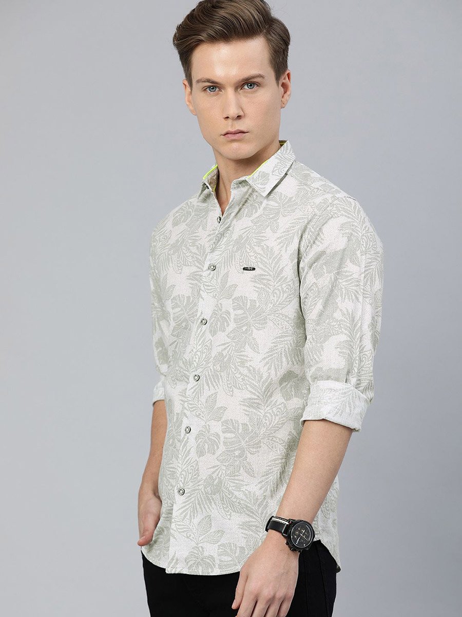 Men Grey Slim Fit Tropical Printed Shirt