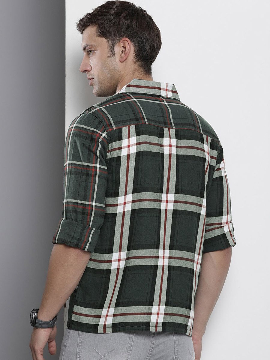 Men Regular Fit Grey Checked Shirt
