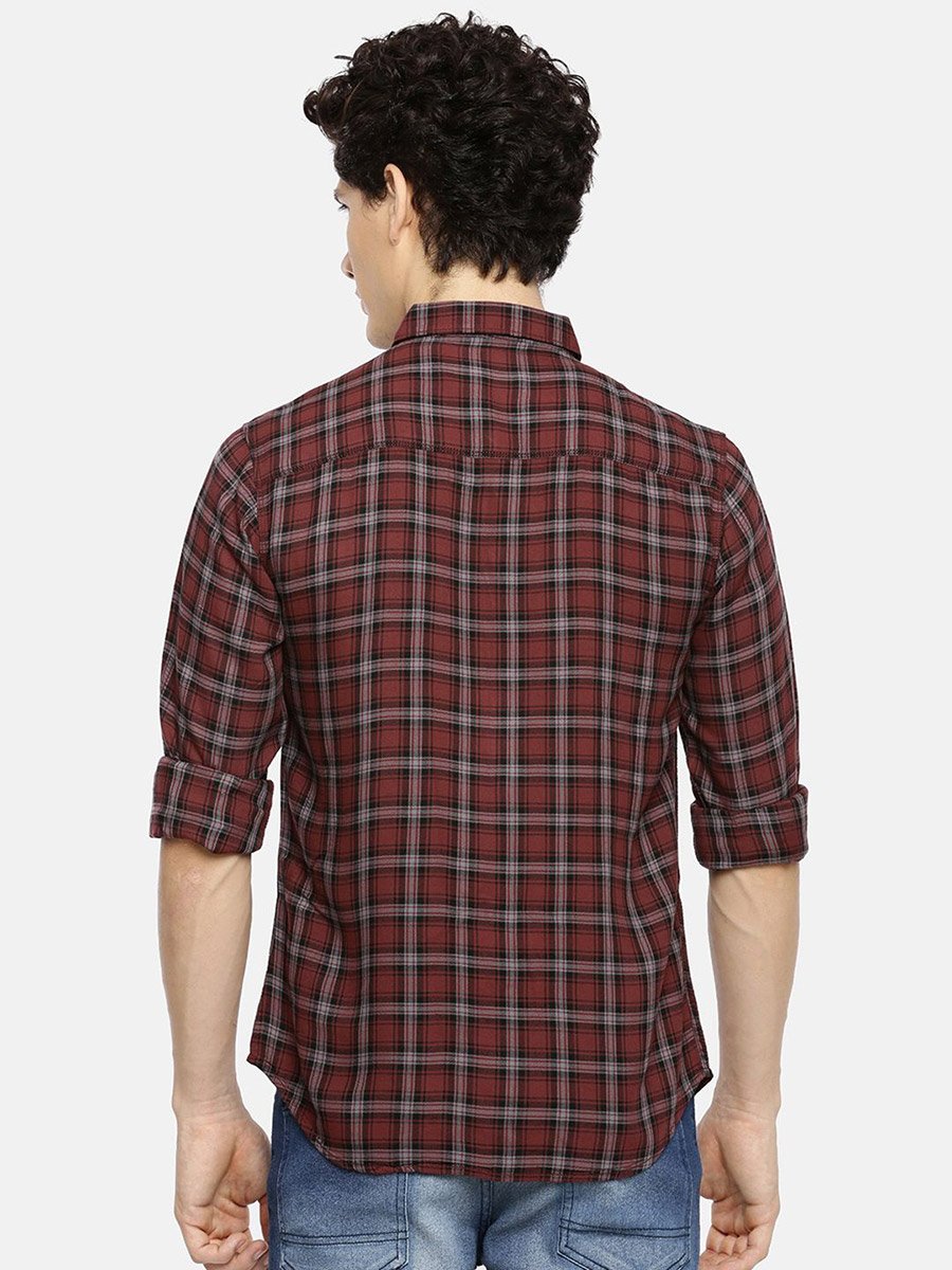 Burgundy Checkered Slim Fit Shirt
