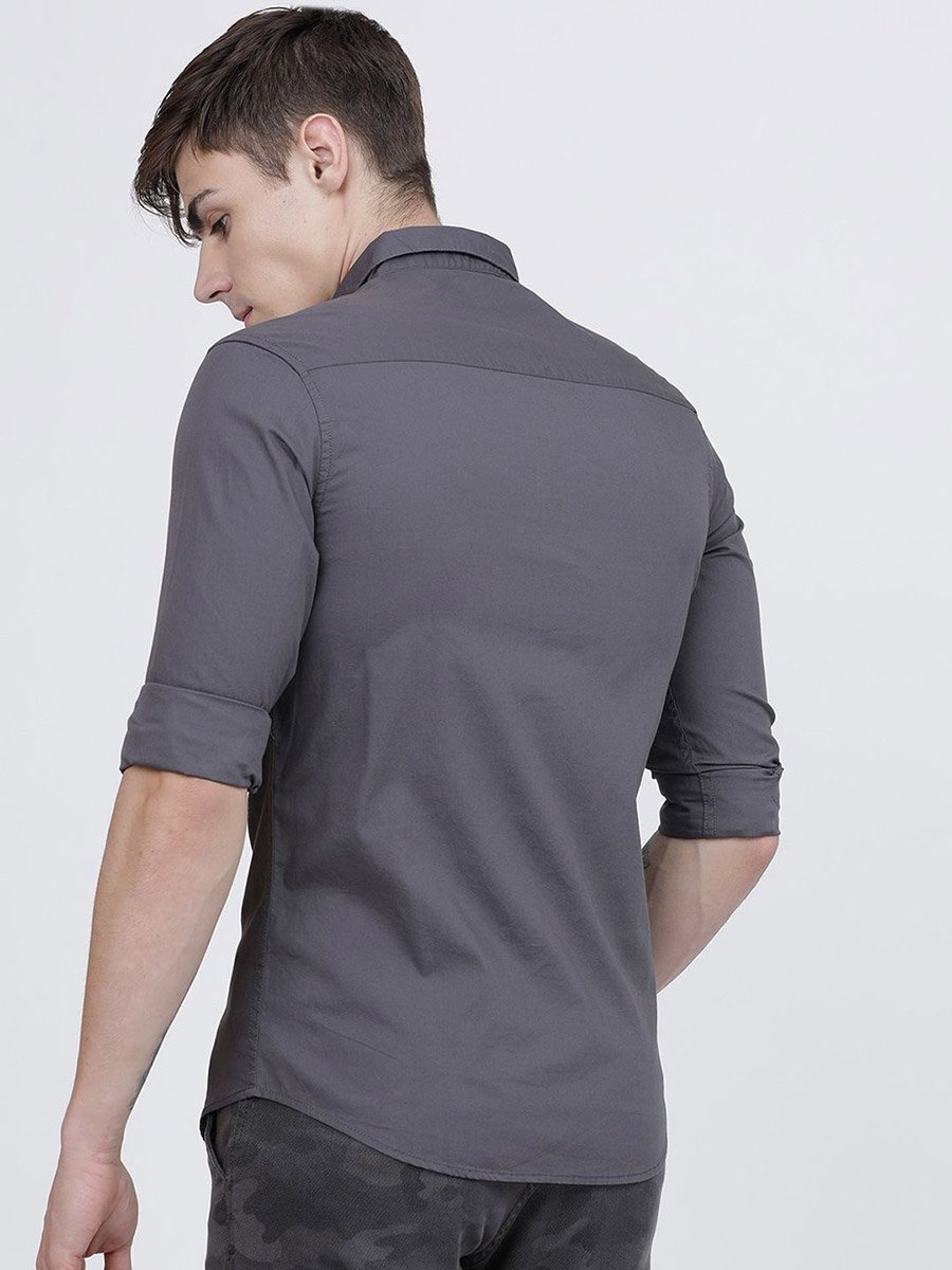 Men Slim Fit Grey Placement Printed Shirt