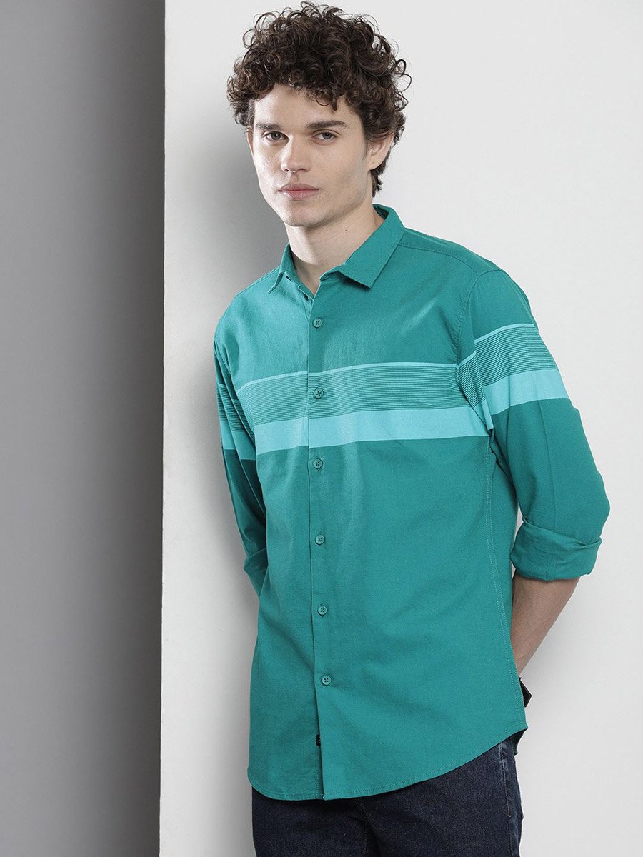 Men Green Striped Regular Fit Shirt