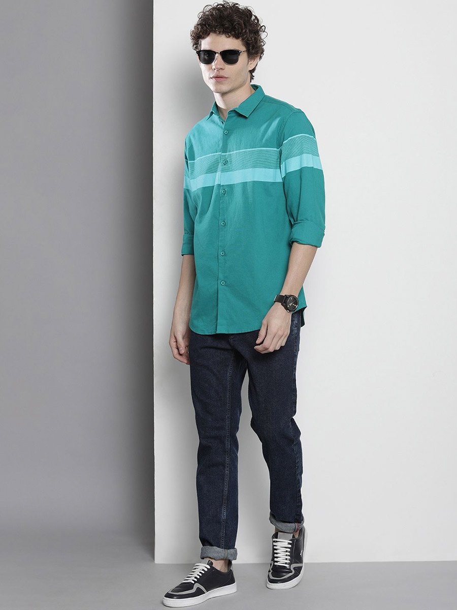 Men Green Striped Regular Fit Shirt
