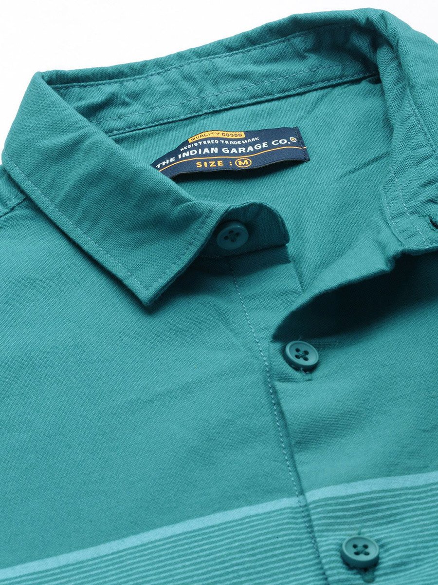 Men Green Striped Regular Fit Shirt