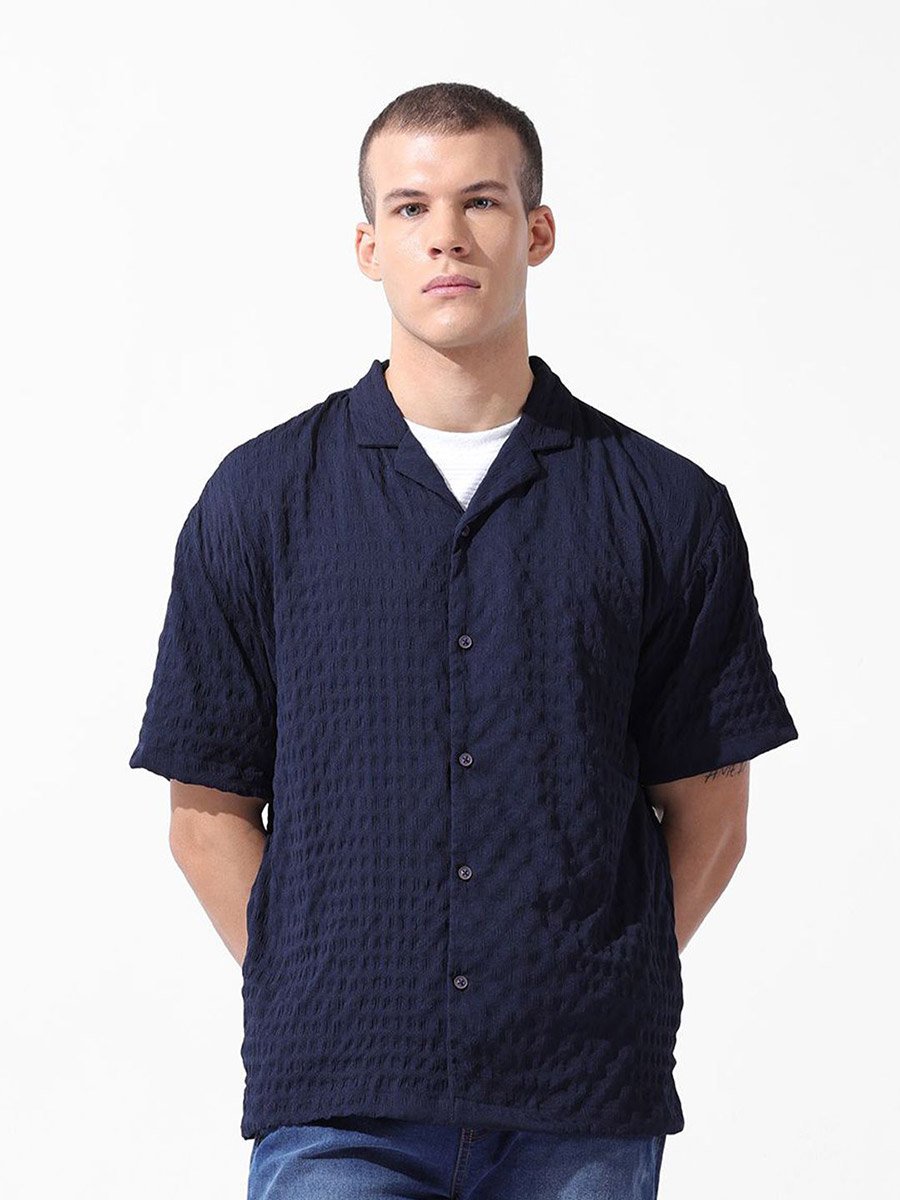 Men Navy Blue Relaxed Fit Shirt