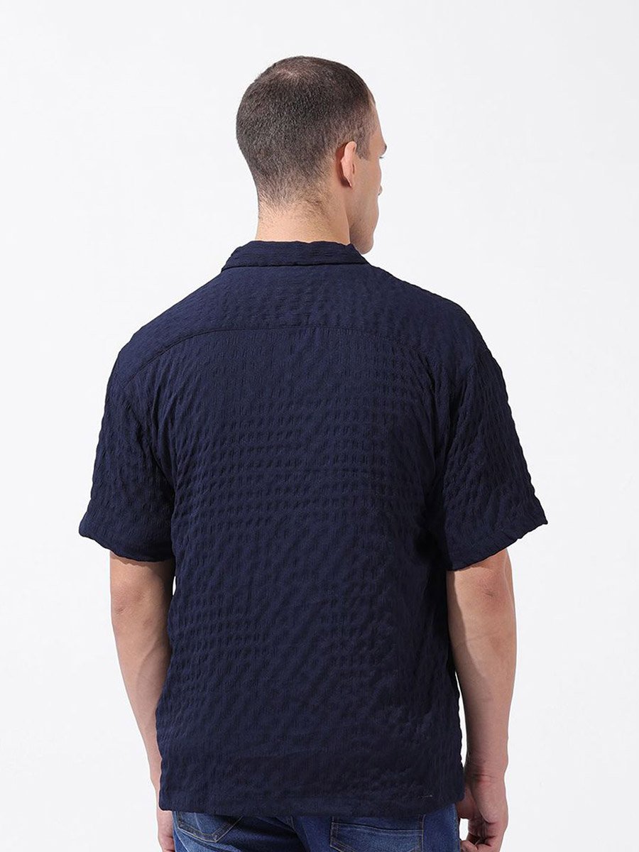 Men Navy Blue Relaxed Fit Shirt