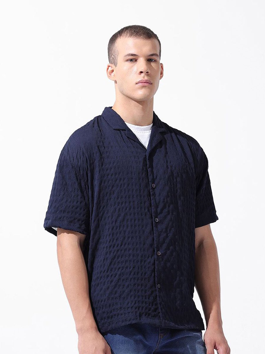 Men Navy Blue Relaxed Fit Shirt