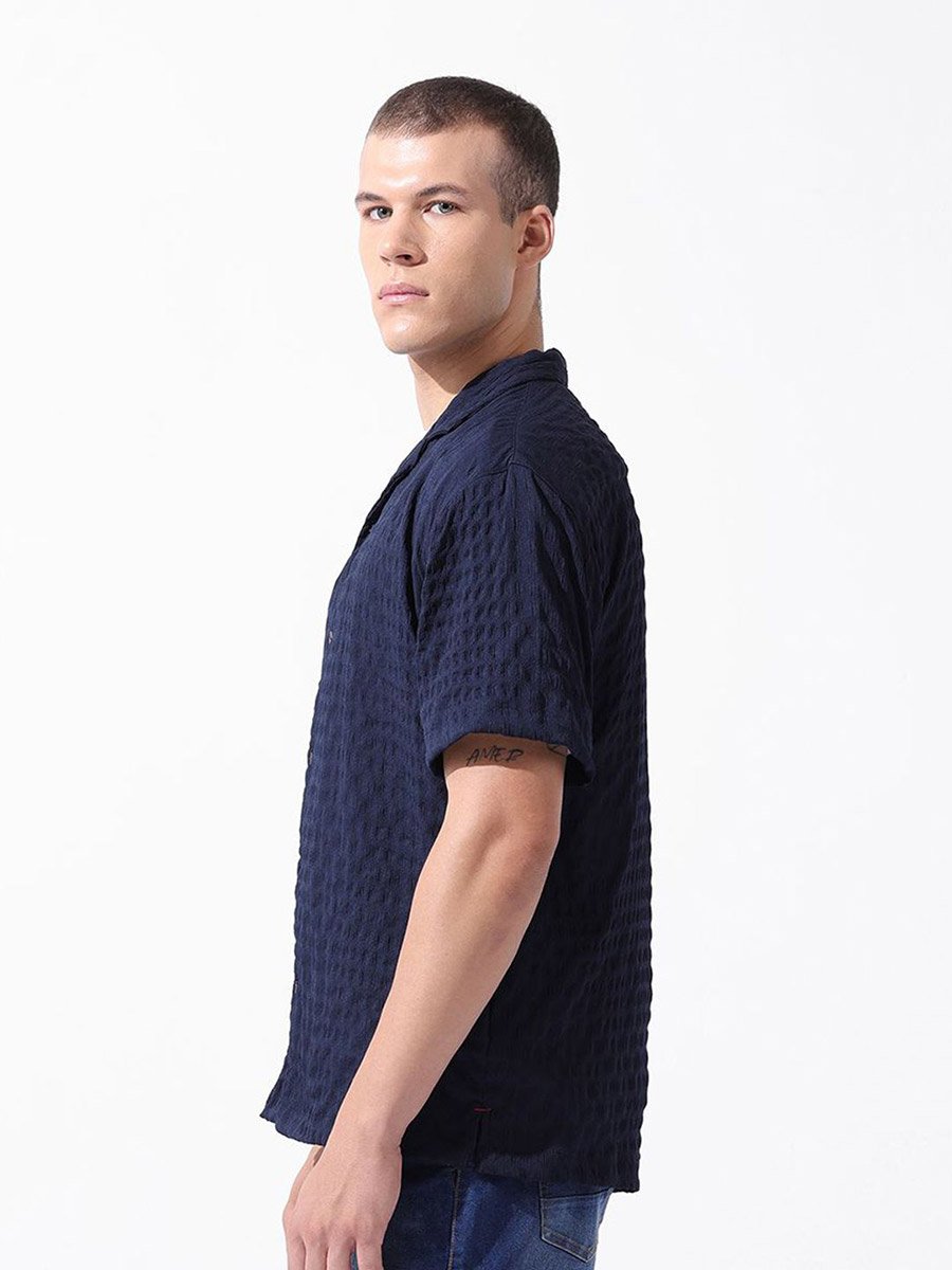 Men Navy Blue Relaxed Fit Shirt
