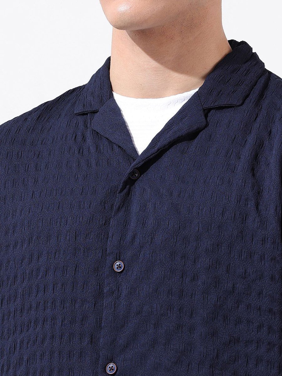 Men Navy Blue Relaxed Fit Shirt