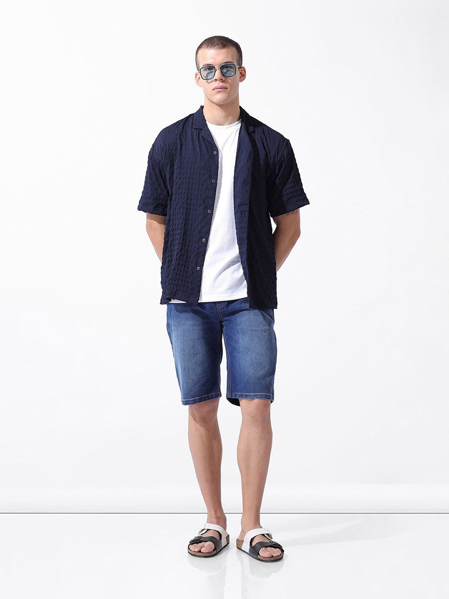 Men Navy Blue Relaxed Fit Shirt