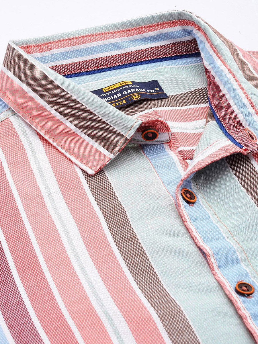 Men Pink Striped Short Sleeve Shirt