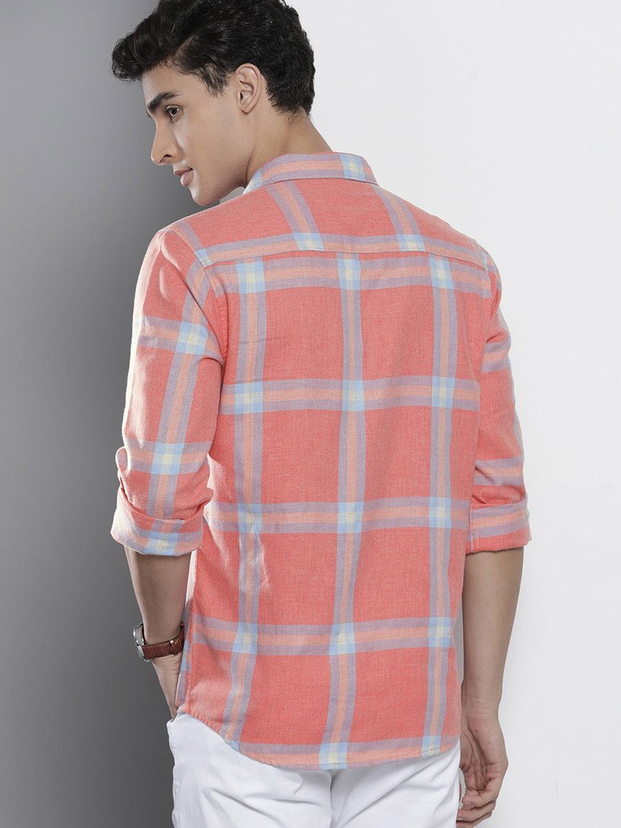 Men Pink Regular Fit Checked Shirt