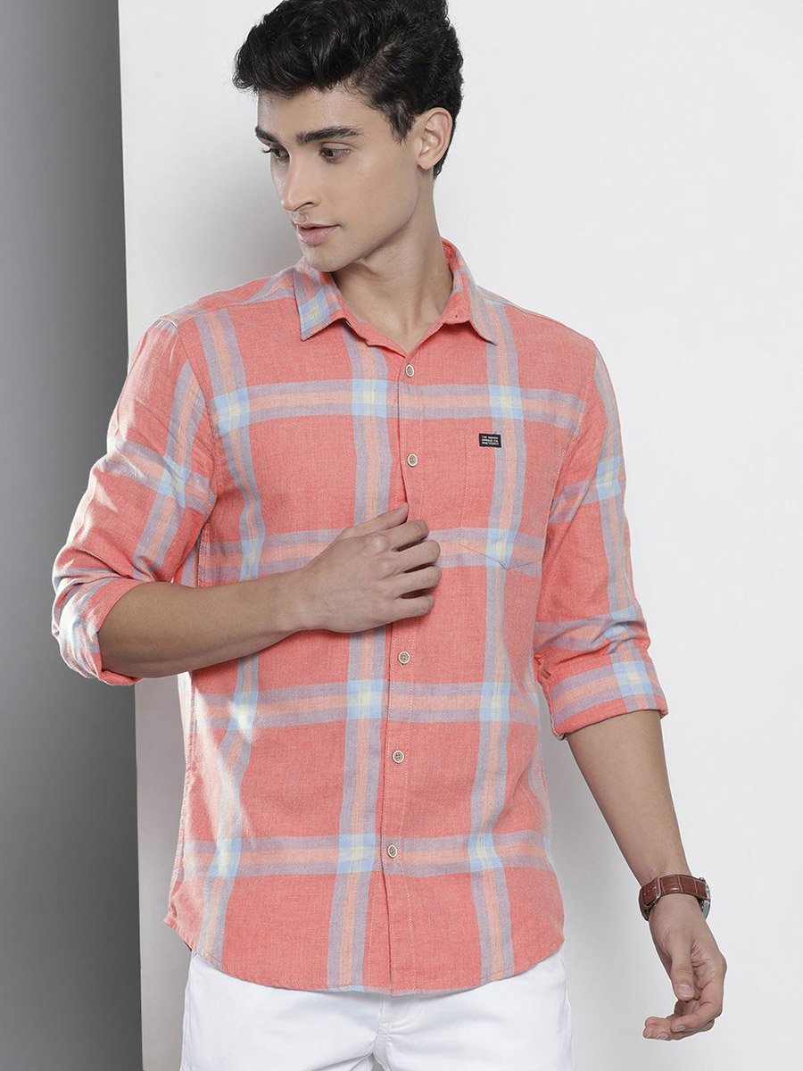 Men Pink Regular Fit Checked Shirt