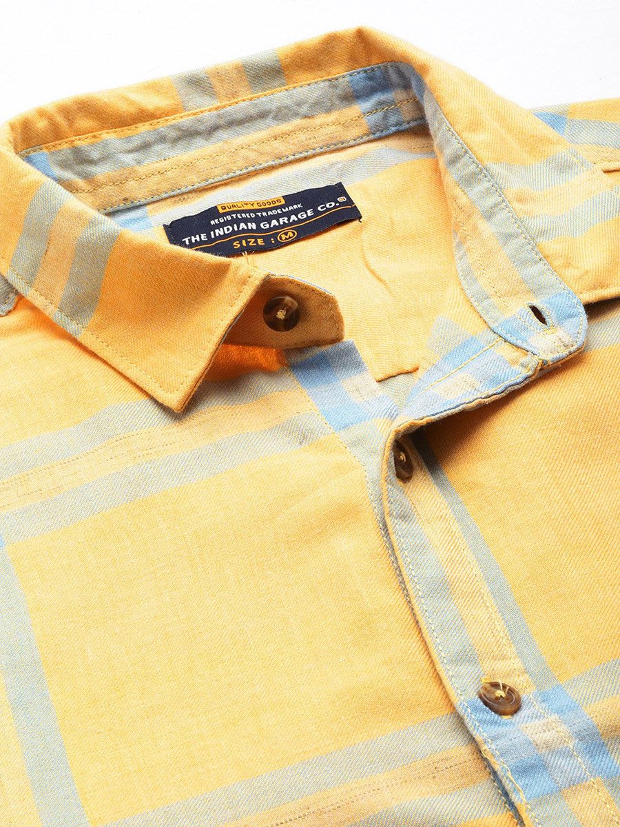 Men Yellow Checked Regular Fit Shirt 