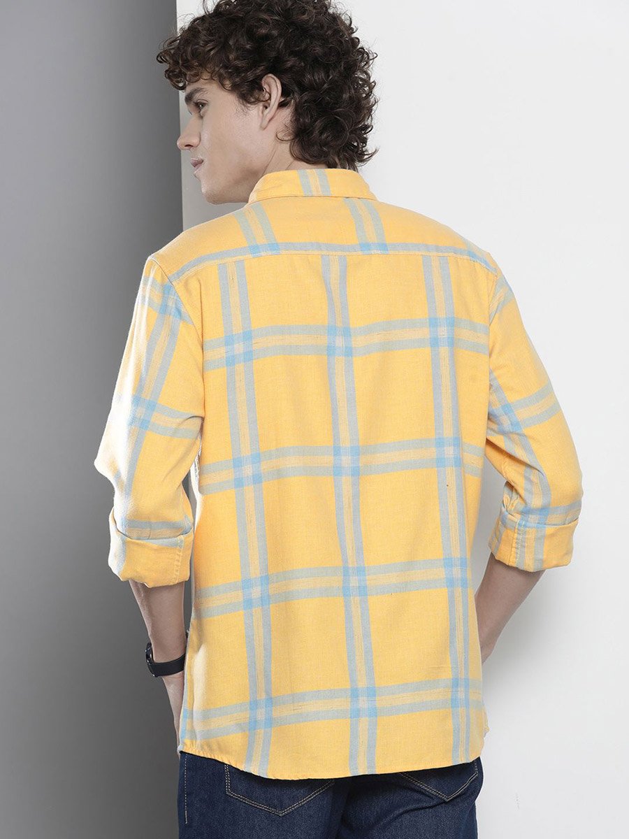 Men Yellow Checked Regular Fit Shirt 