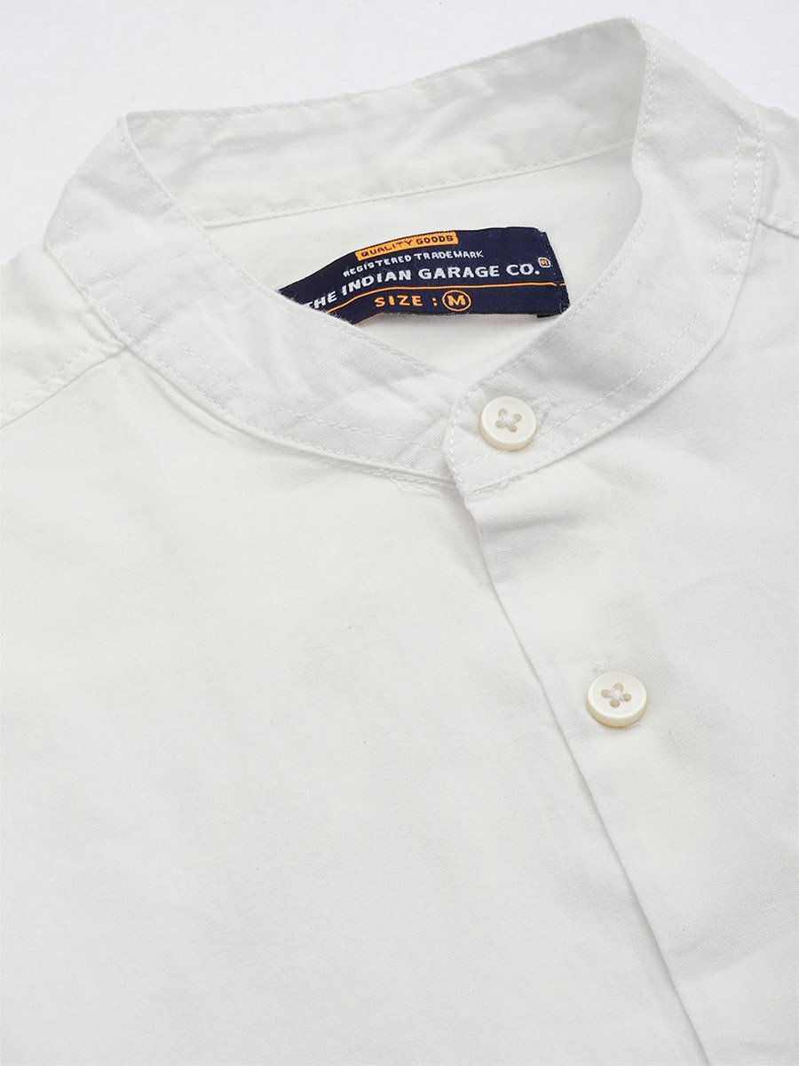 Men White Mandarin Collar Shirt
