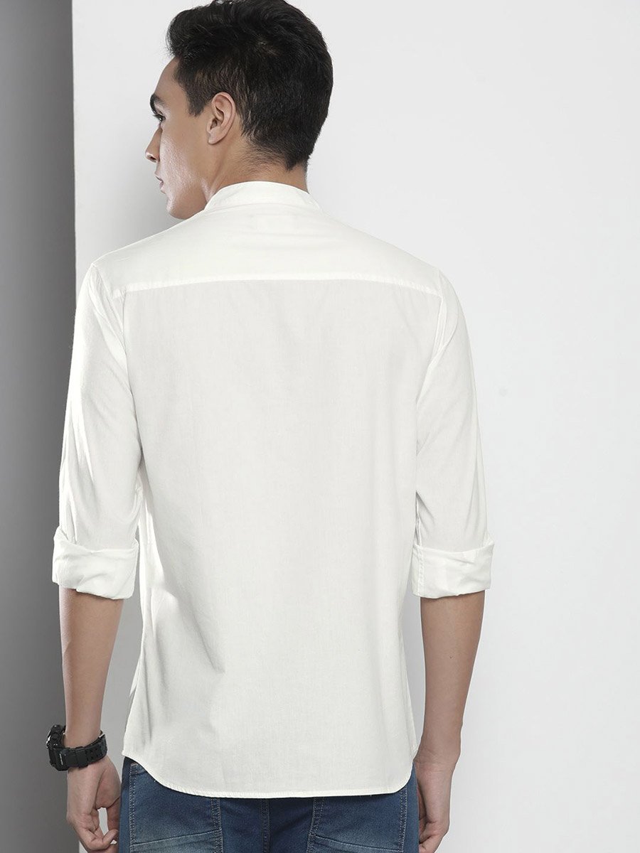 Men White Mandarin Collar Shirt