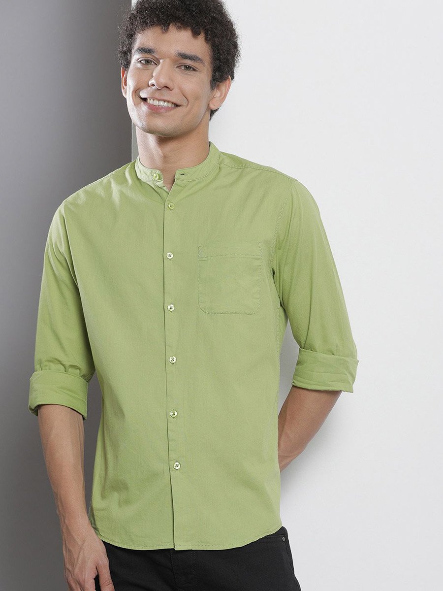Men Green Mandarin Collar Shirt