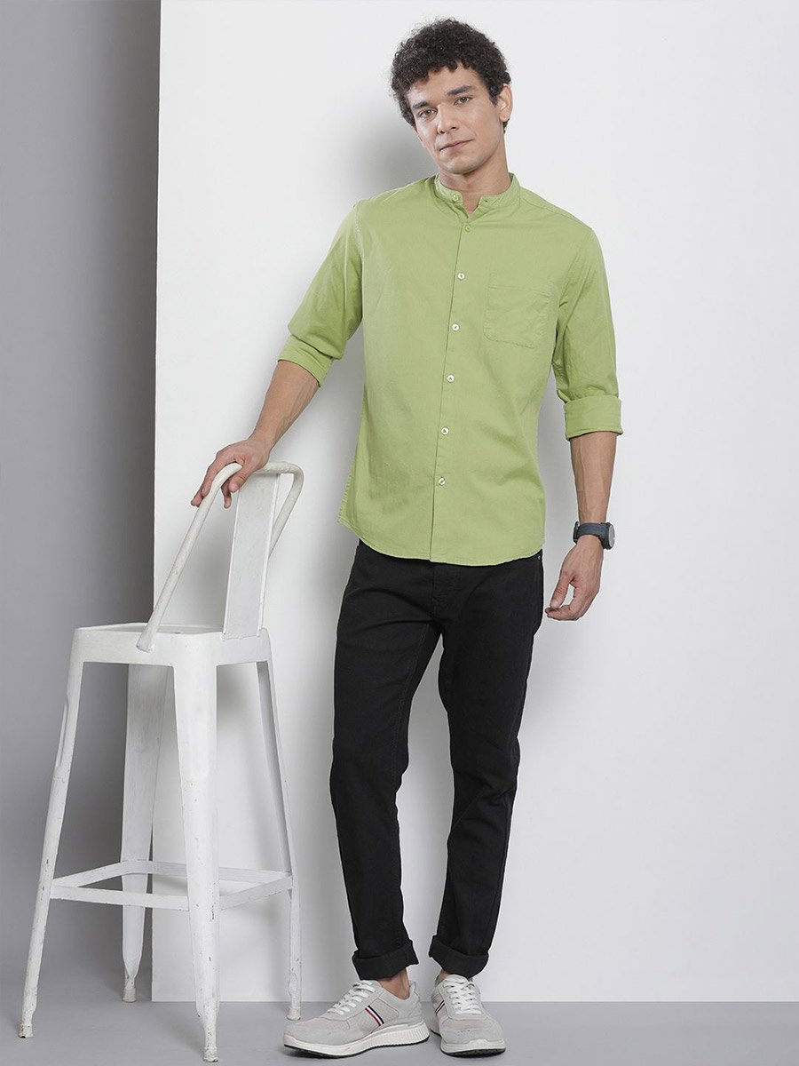 Men Green Mandarin Collar Shirt