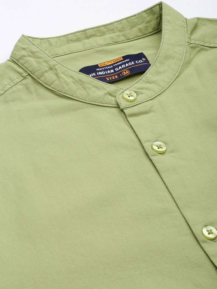Men Green Mandarin Collar Shirt