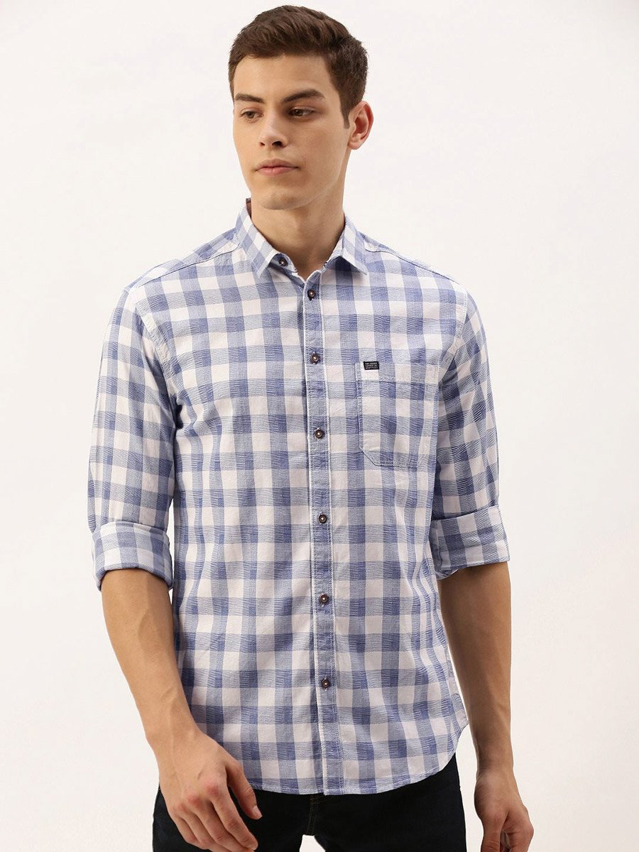 Men White Checkered Slim Fit Shirt