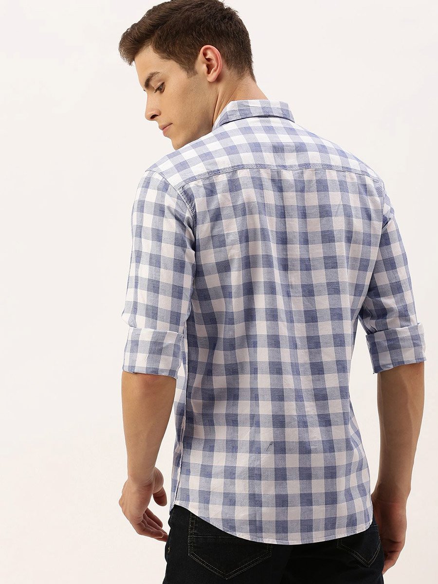 Men White Checkered Slim Fit Shirt