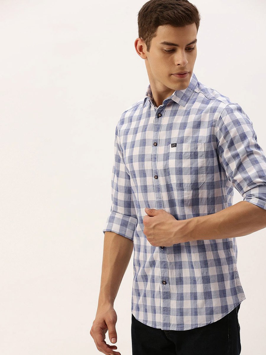 Men White Checkered Slim Fit Shirt