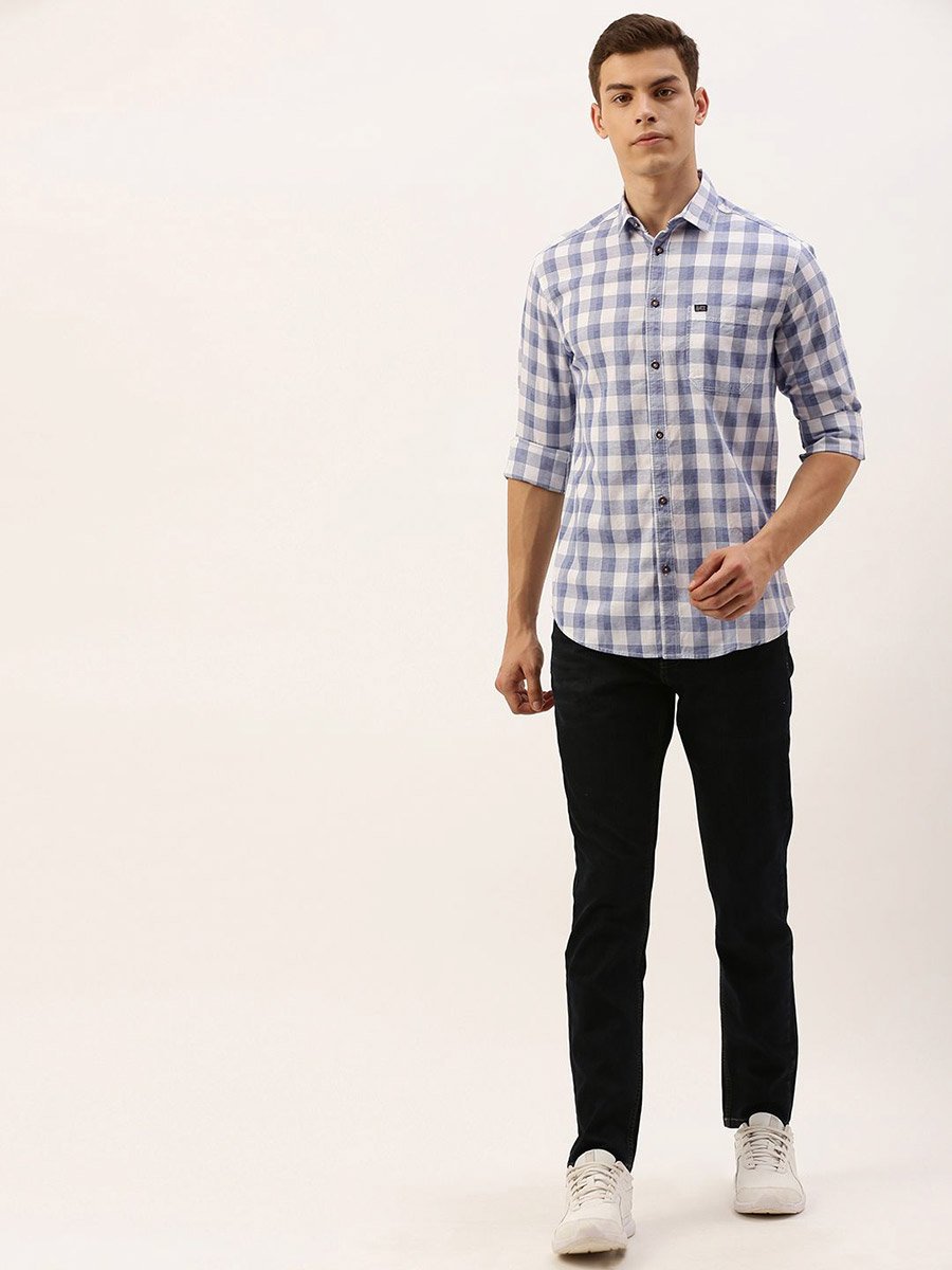 Men White Checkered Slim Fit Shirt