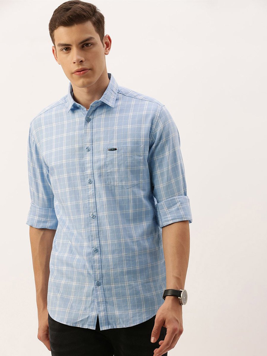 Men Blue Slim Fit Checked Shirt