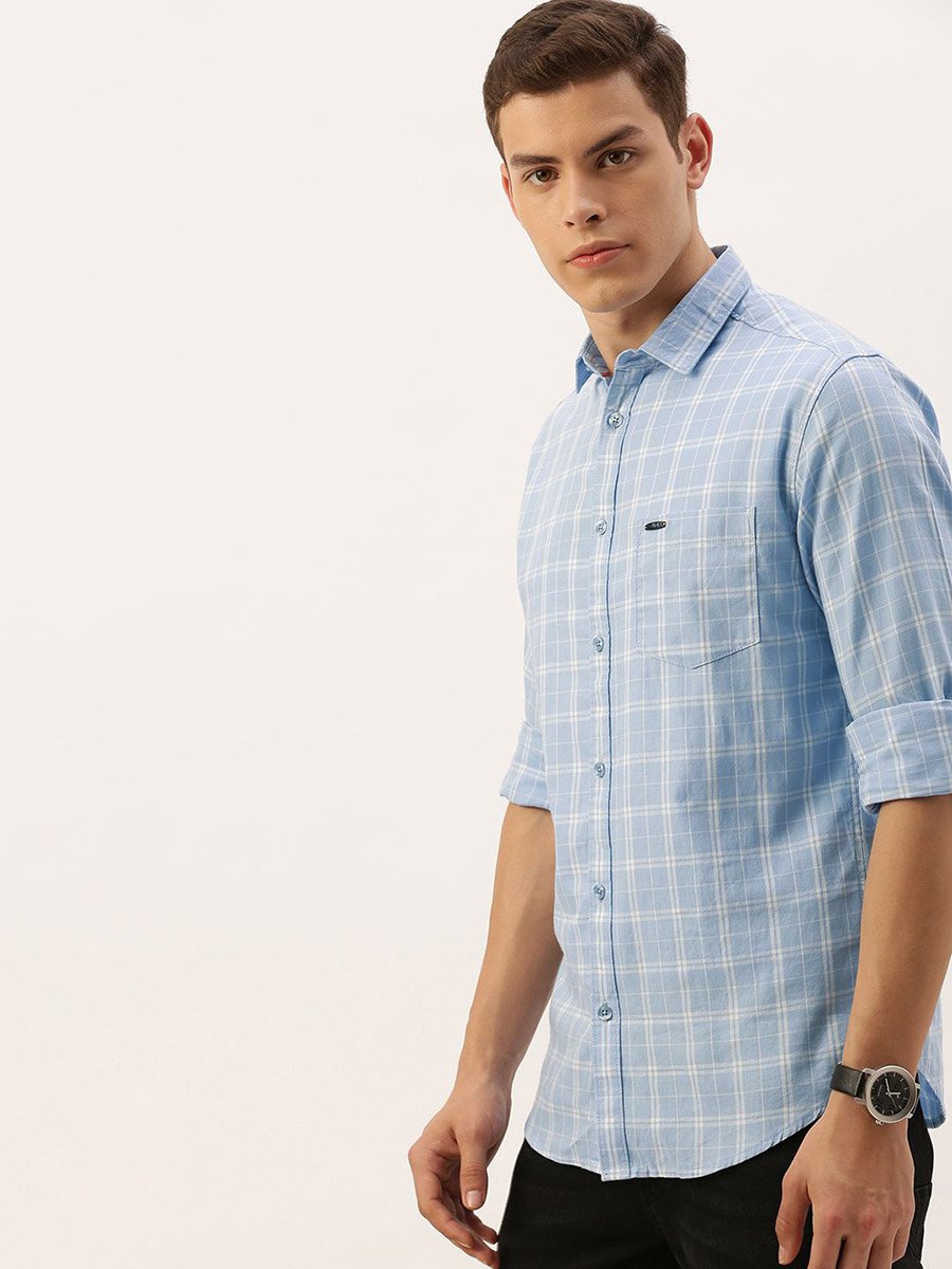 Men Blue Slim Fit Checked Shirt