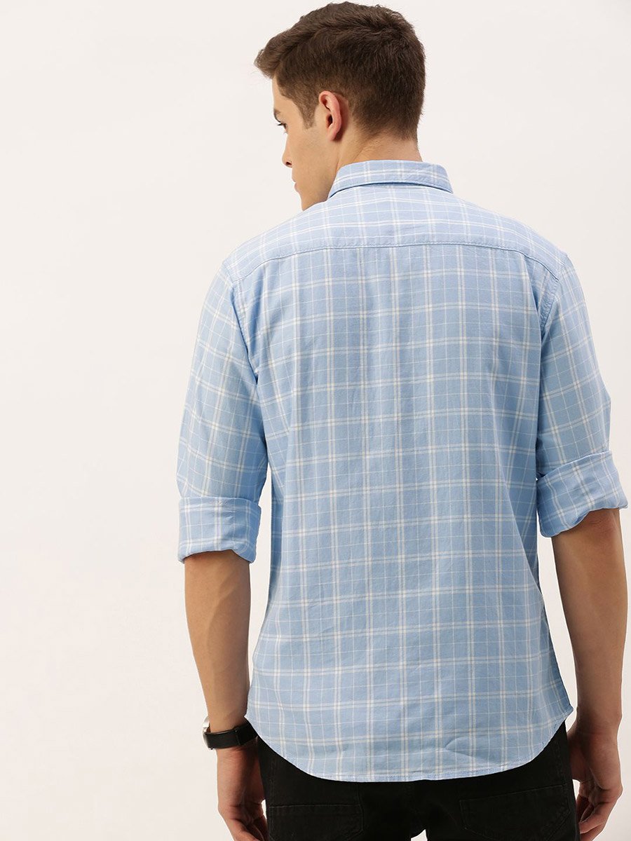 Men Blue Slim Fit Checked Shirt