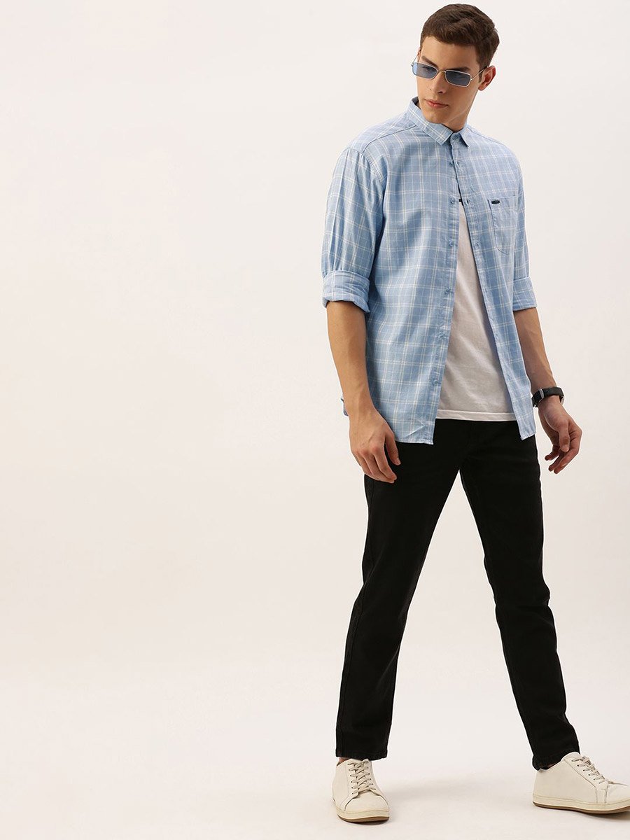 Men Blue Slim Fit Checked Shirt