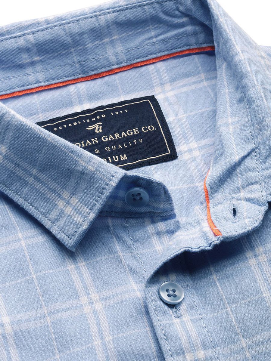 Men Blue Slim Fit Checked Shirt