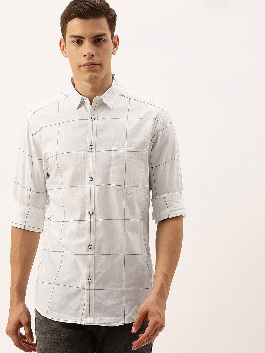 Men White Checked Slim Fit Shirt