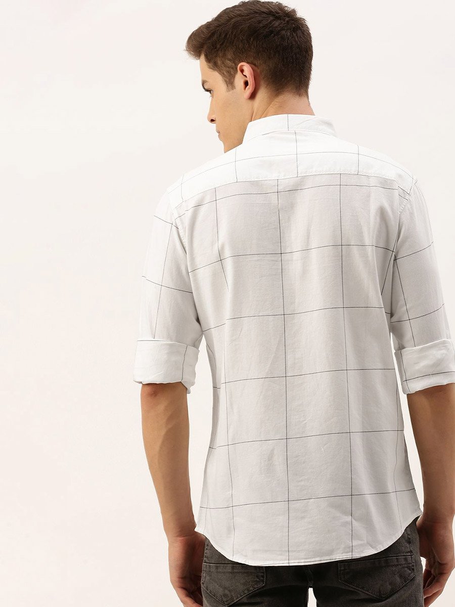 Men White Checked Slim Fit Shirt