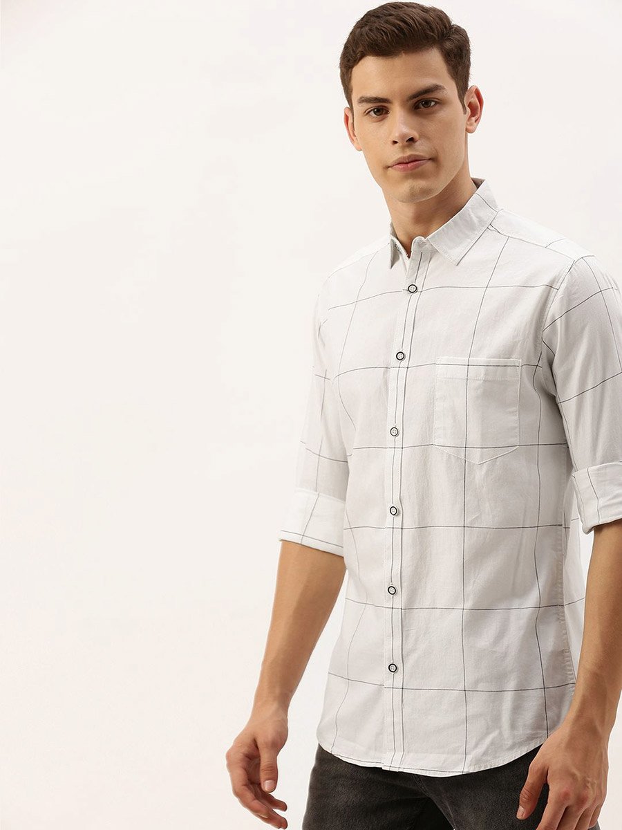 Men White Checked Slim Fit Shirt