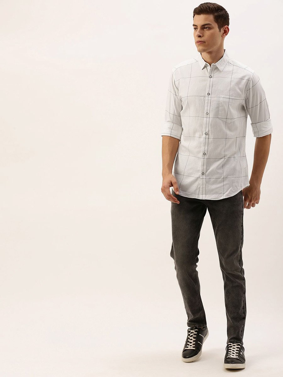 Men White Checked Slim Fit Shirt