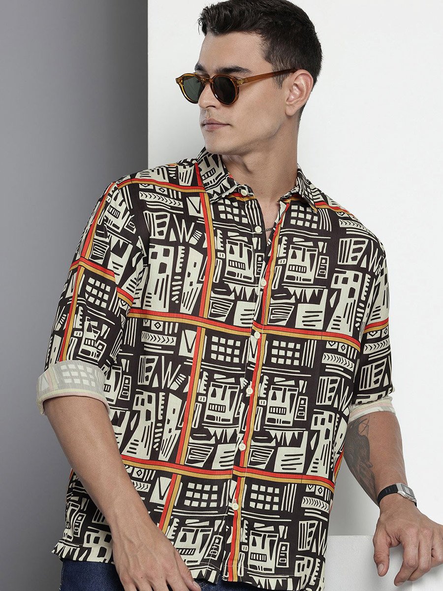 Men Geometric Print Relaxed Fit Shirt