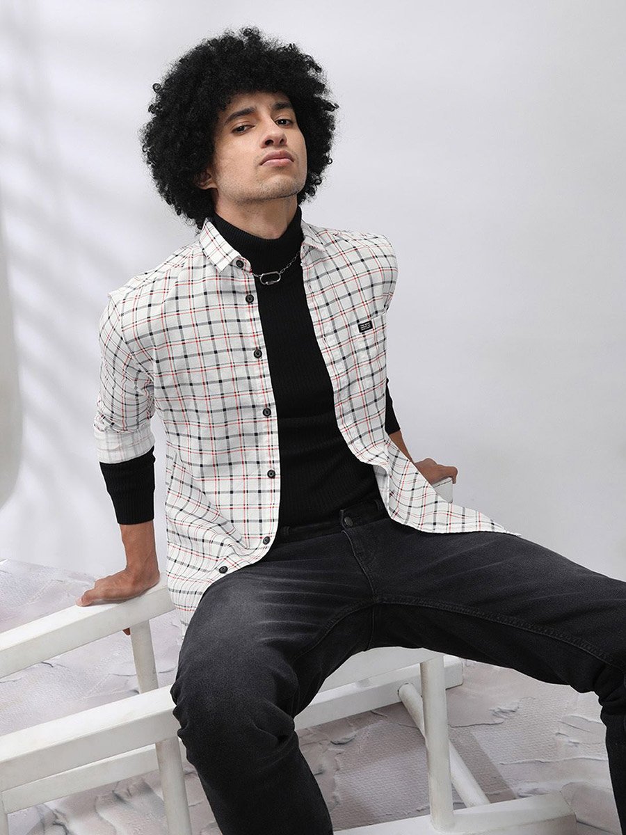 Men White Checkered Slim Fit Shirt
